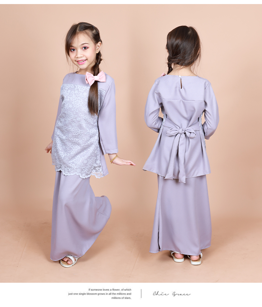 QA-854 - Kids Lace Baju Kurung Grey