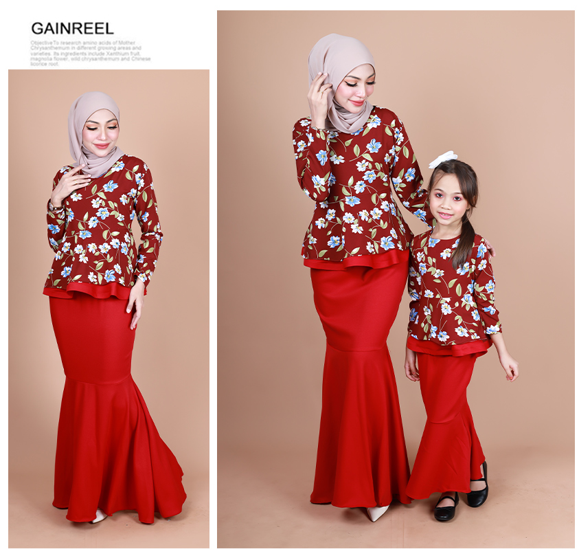 QA-855 - Fashion Flora Layer Peplum Baju Kurung Red