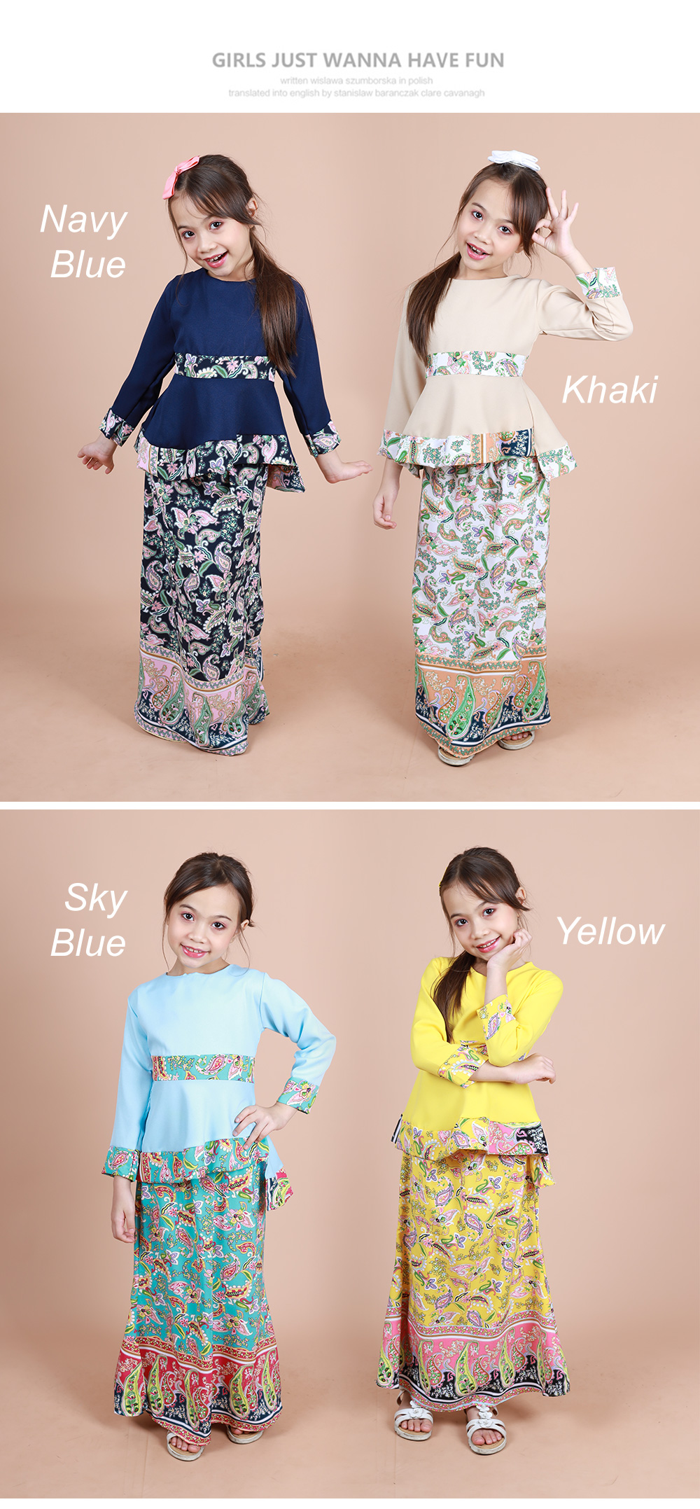 QA-852 - Kids Peplum Baju Kurung Khaki