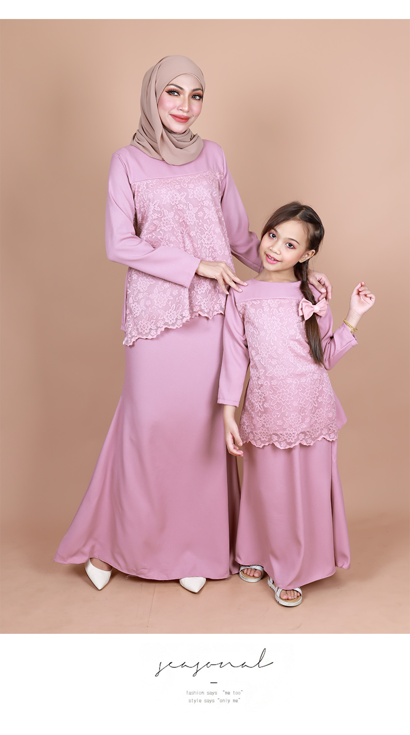 QA-851 - Stylish Lace Baju Kurung Set Pink