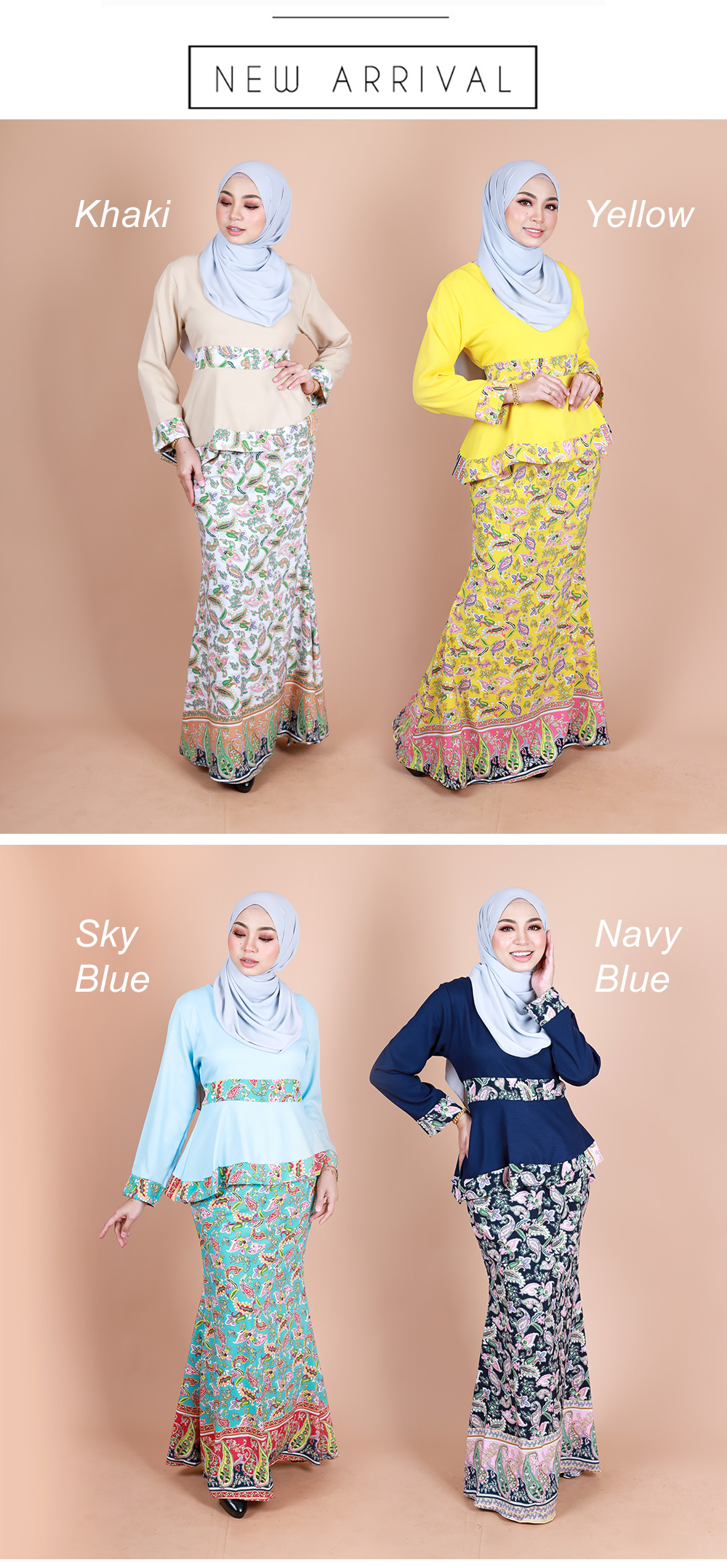QA-850 - Trendy Peplum Flora Baju Kurung Set Blue