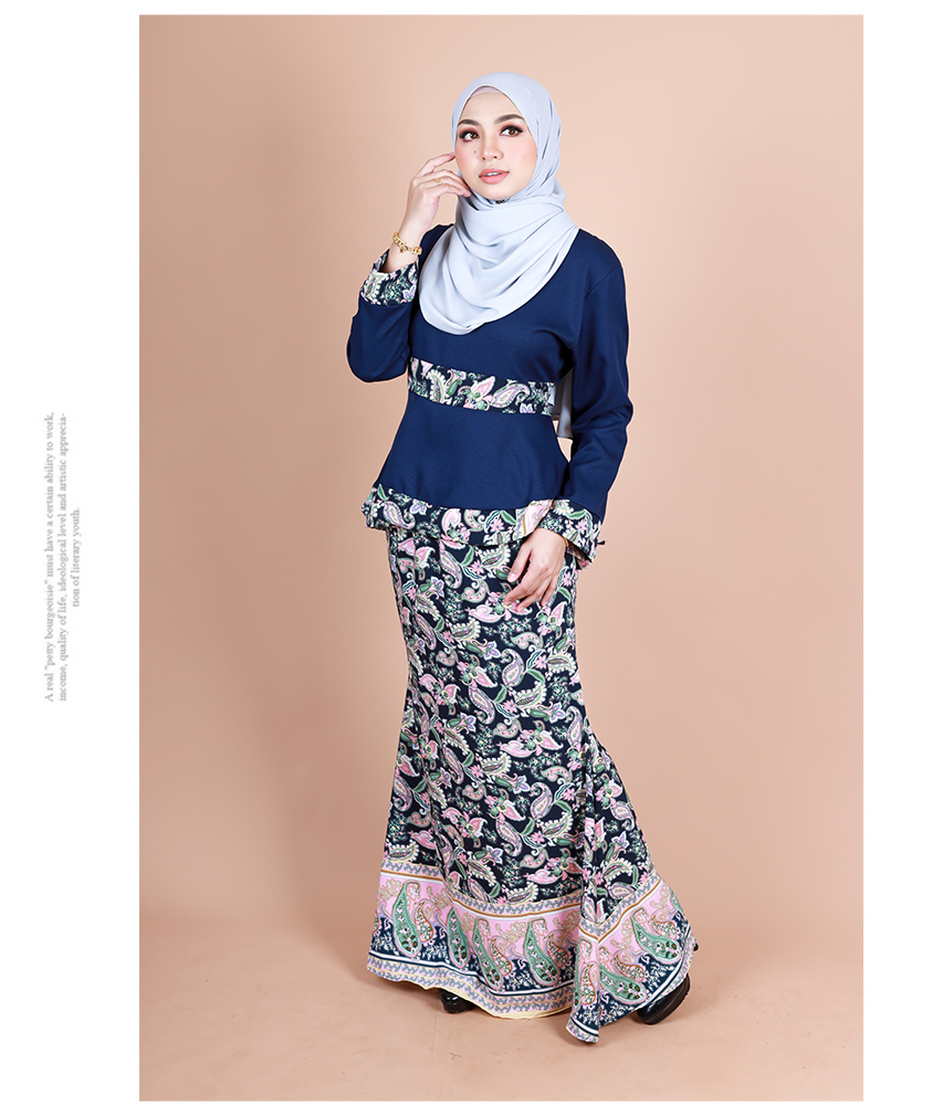 QA-850 - Trendy Peplum Flora Baju Kurung Set Blue
