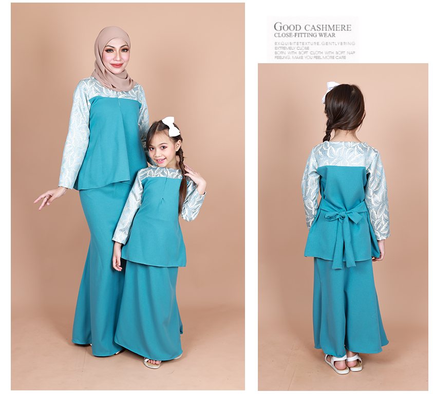 QA-853 - Kids Lace Sleeve Peplum Baju Kurung Green