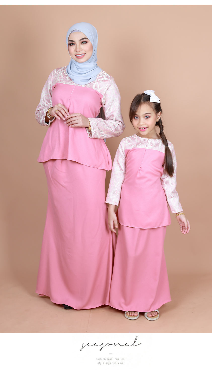 QA-853 - Kids Lace Sleeve Peplum Baju Kurung Pink