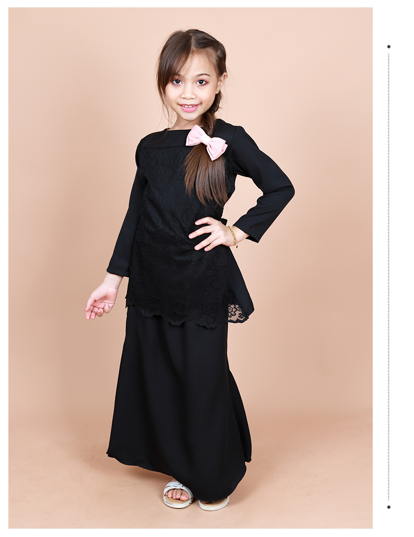 QA-854 - Kids Lace Baju Kurung Black