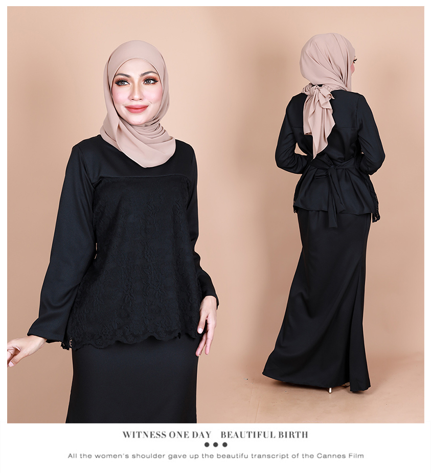 QA-851 - Stylish Lace Baju Kurung Set Black