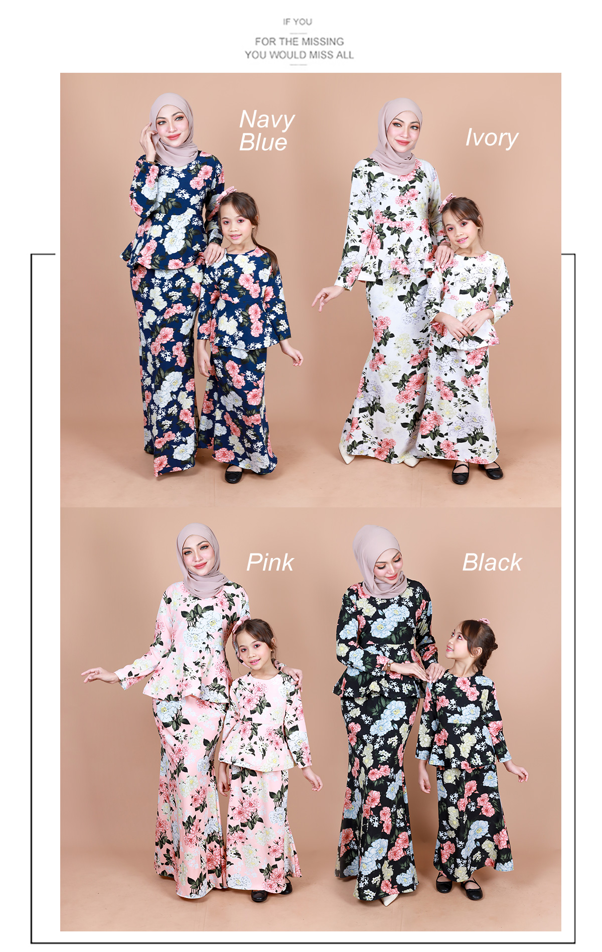 QA-865- Stylish Kids Flora Baju Kurung Ivory