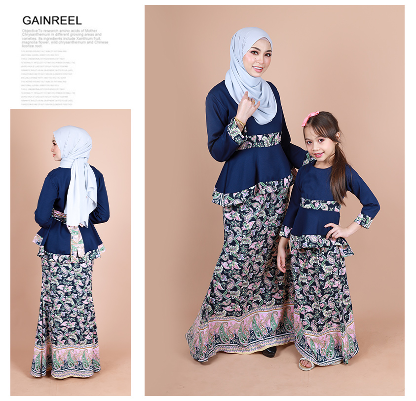 QA-850 - Trendy Peplum Flora Baju Kurung Set Blue
