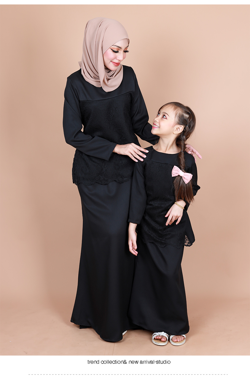 QA-854 - Kids Lace Baju Kurung Black