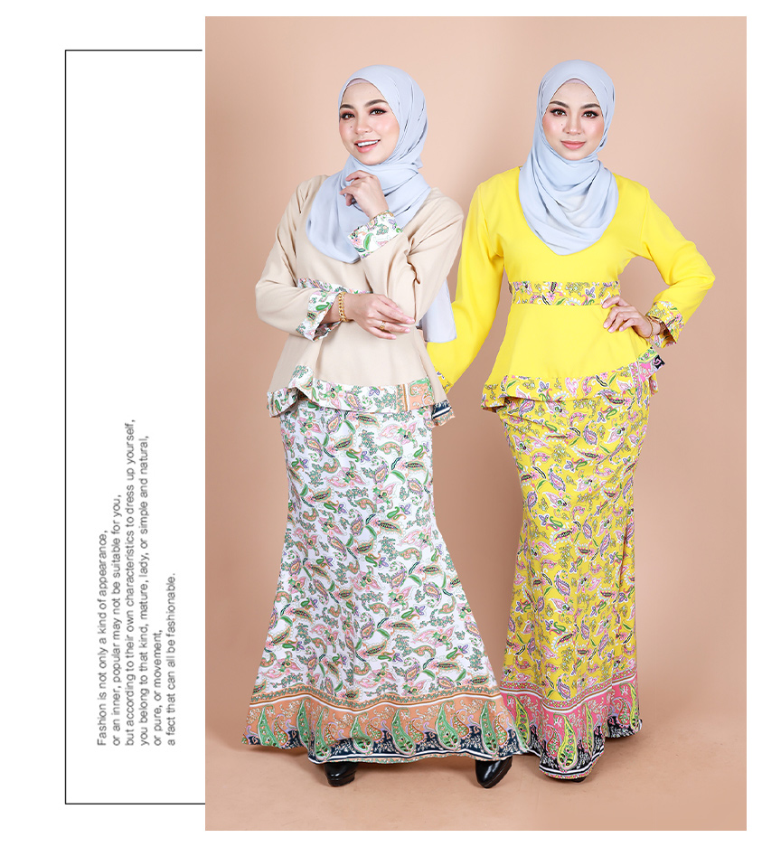 QA-850 - Trendy Peplum Flora Baju Kurung Set Yellow