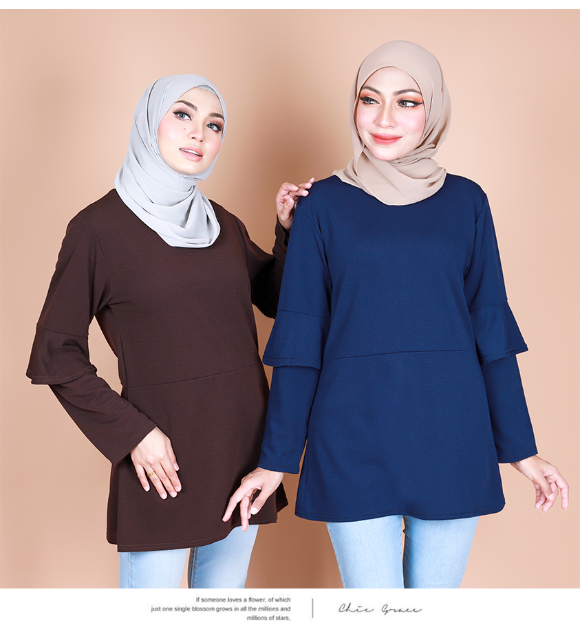 QA-870 - Fashion Dual Sleeve Classic Blouse Blue