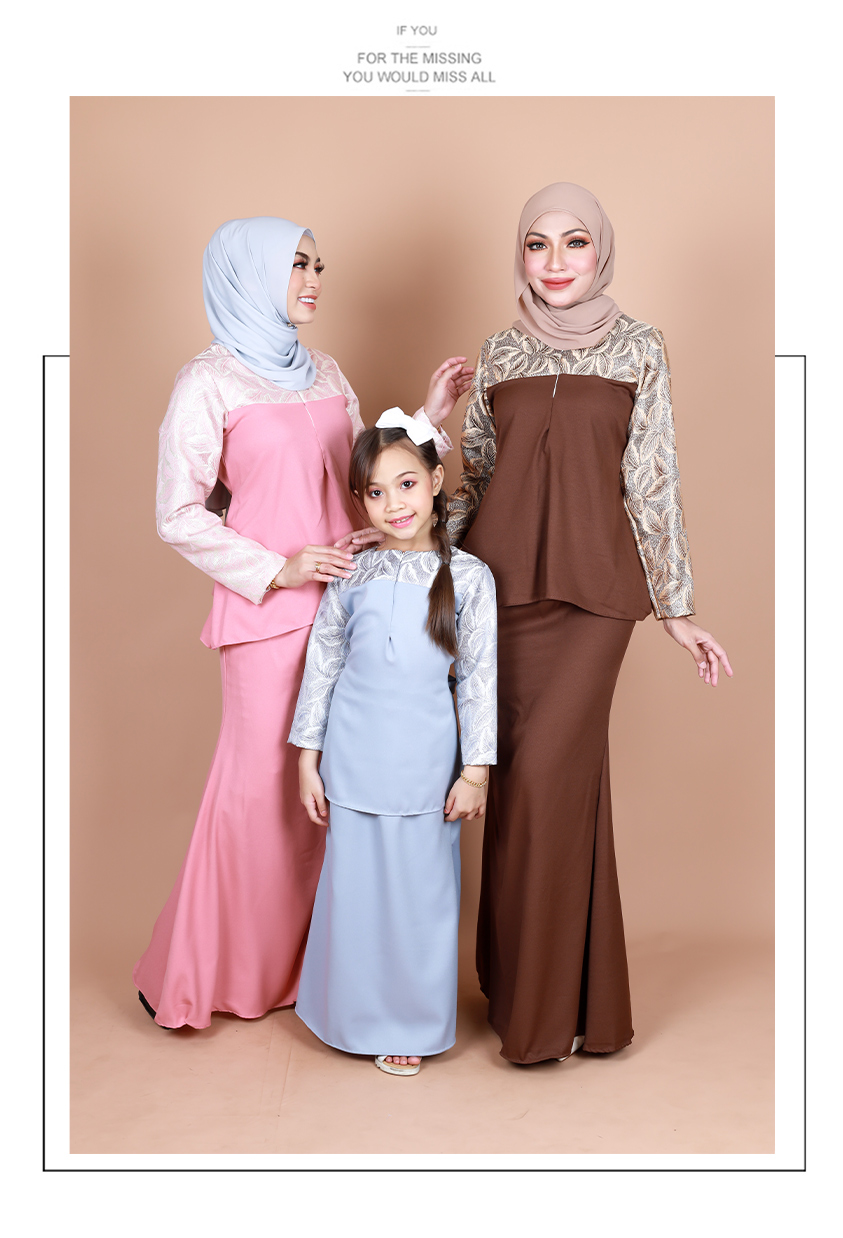 QA-853 - Kids Lace Sleeve Peplum Baju Kurung Green