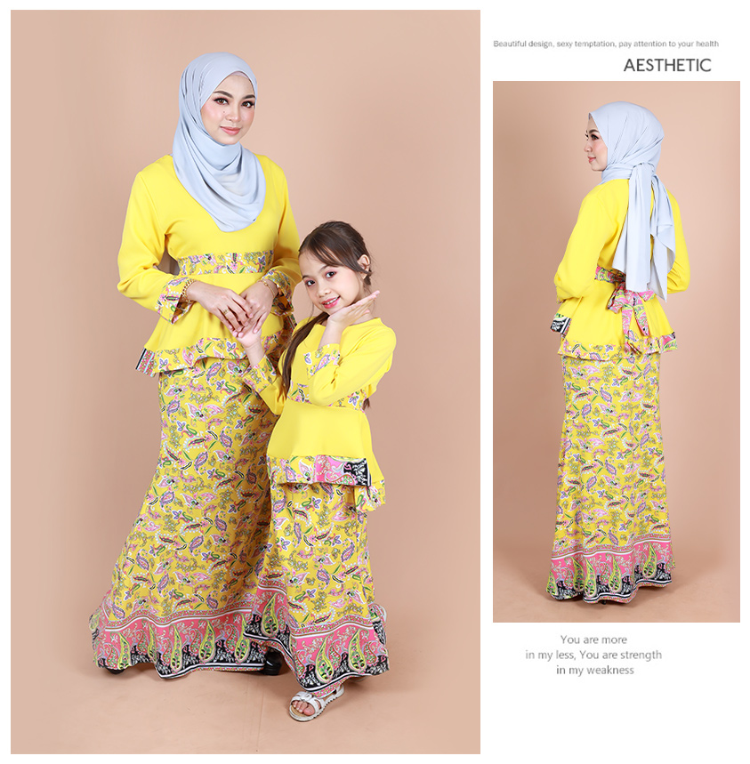 QA-850 - Trendy Peplum Flora Baju Kurung Set Yellow