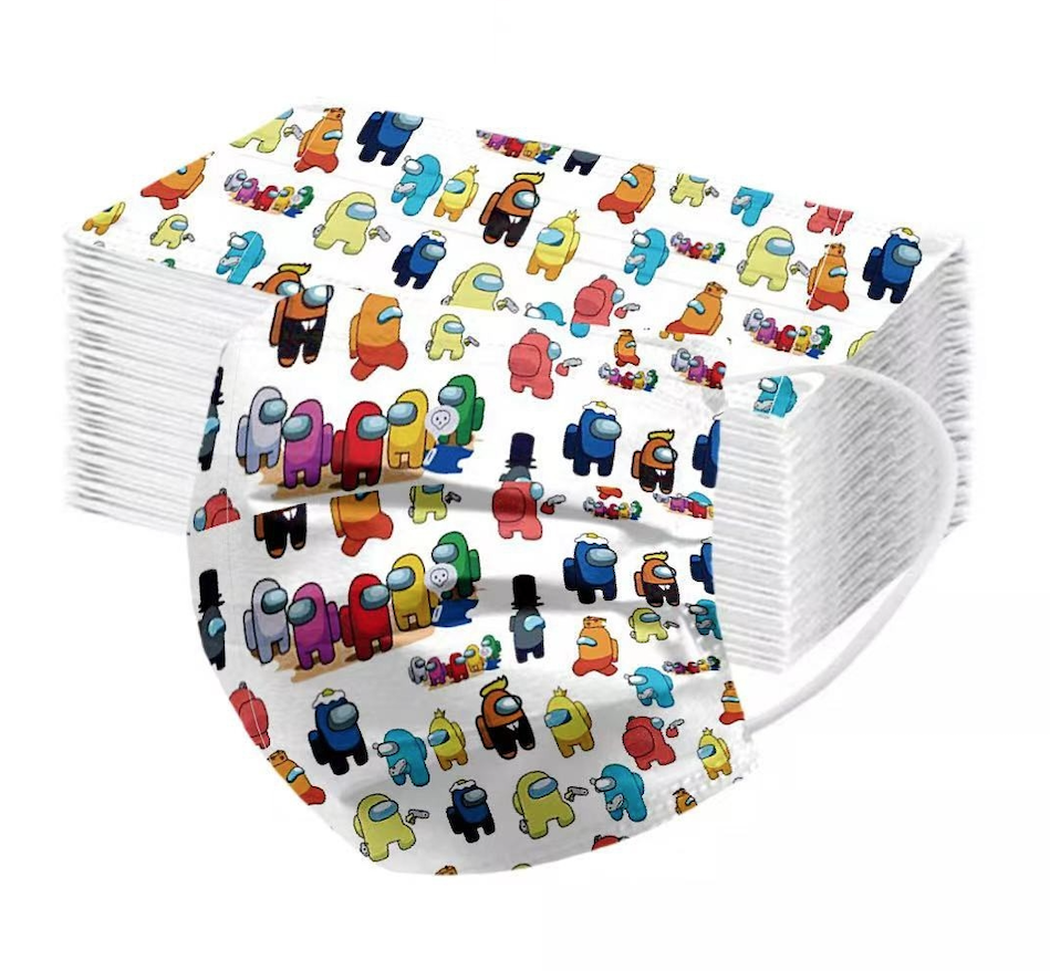 FM1006 Kid Disposable Cartoon Design Kids 3 Ply FaceMask Premium Ear-Loop 20pc Among Us Colourful