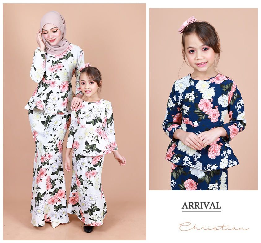 QA-865- Stylish Kids Flora Baju Kurung Ivory