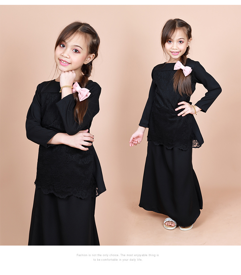 QA-854 - Kids Lace Baju Kurung Black