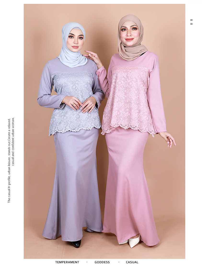QA-851 - Stylish Lace Baju Kurung Set Pink