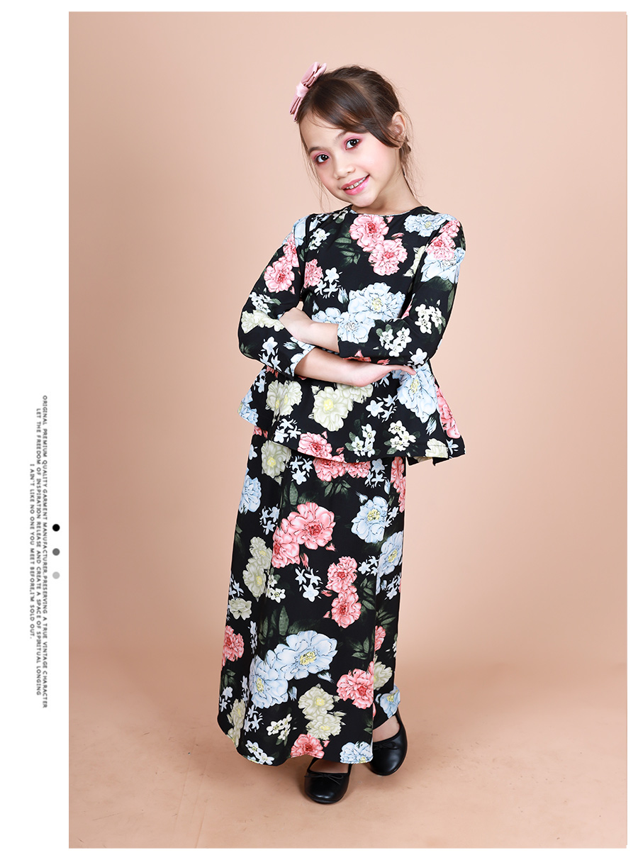 QA-865 - Stylish Kids Flora Baju Kurung Black