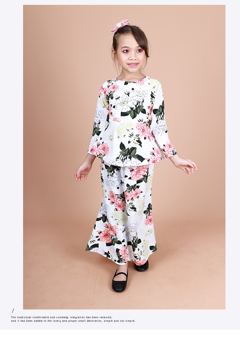 QA-865- Stylish Kids Flora Baju Kurung Ivory