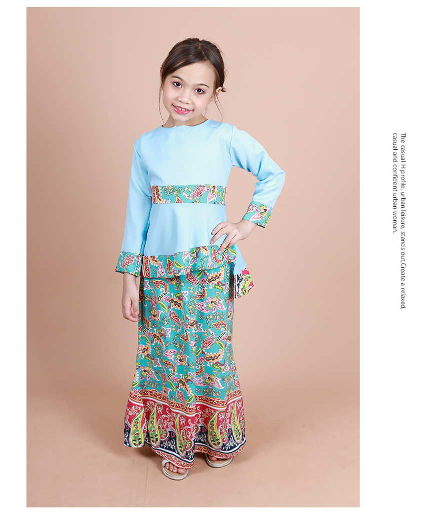 QA-852 - Kids Peplum Baju Kurung Sky Blue