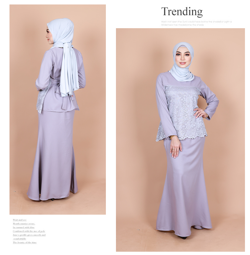 QA-851 - Stylish Lace Baju Kurung Set Grey