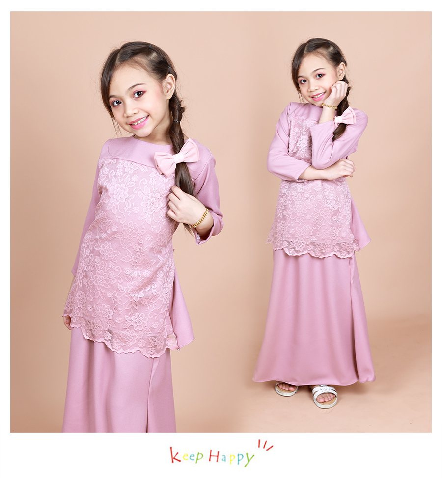 QA-854 - Kids Lace Baju Kurung Pink