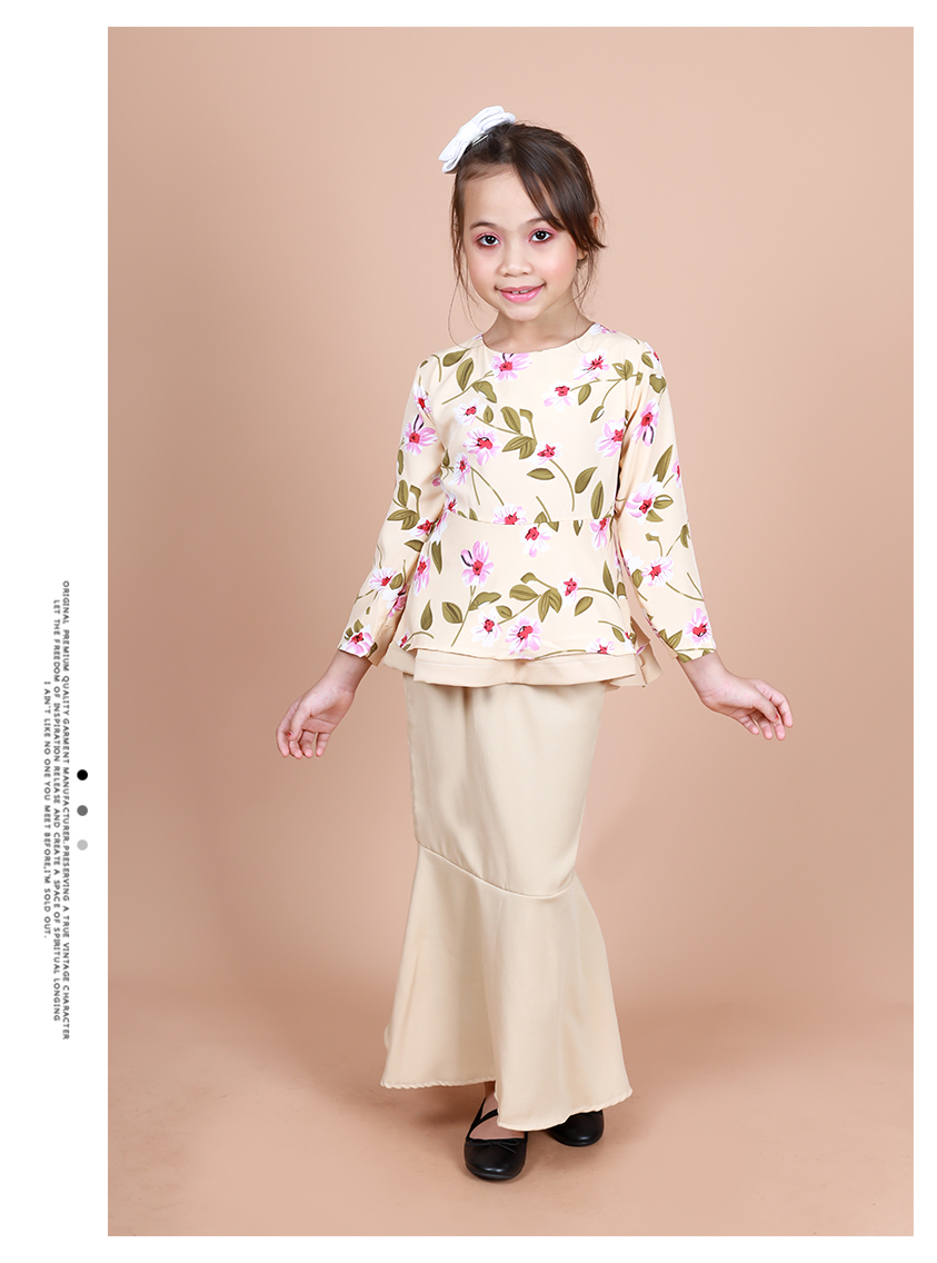 QA-856 - Kids Flora Layer Peplum Baju Kurung Cream