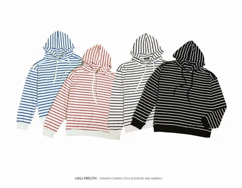 QA-874 - Fashion Stripe Hooded Top White