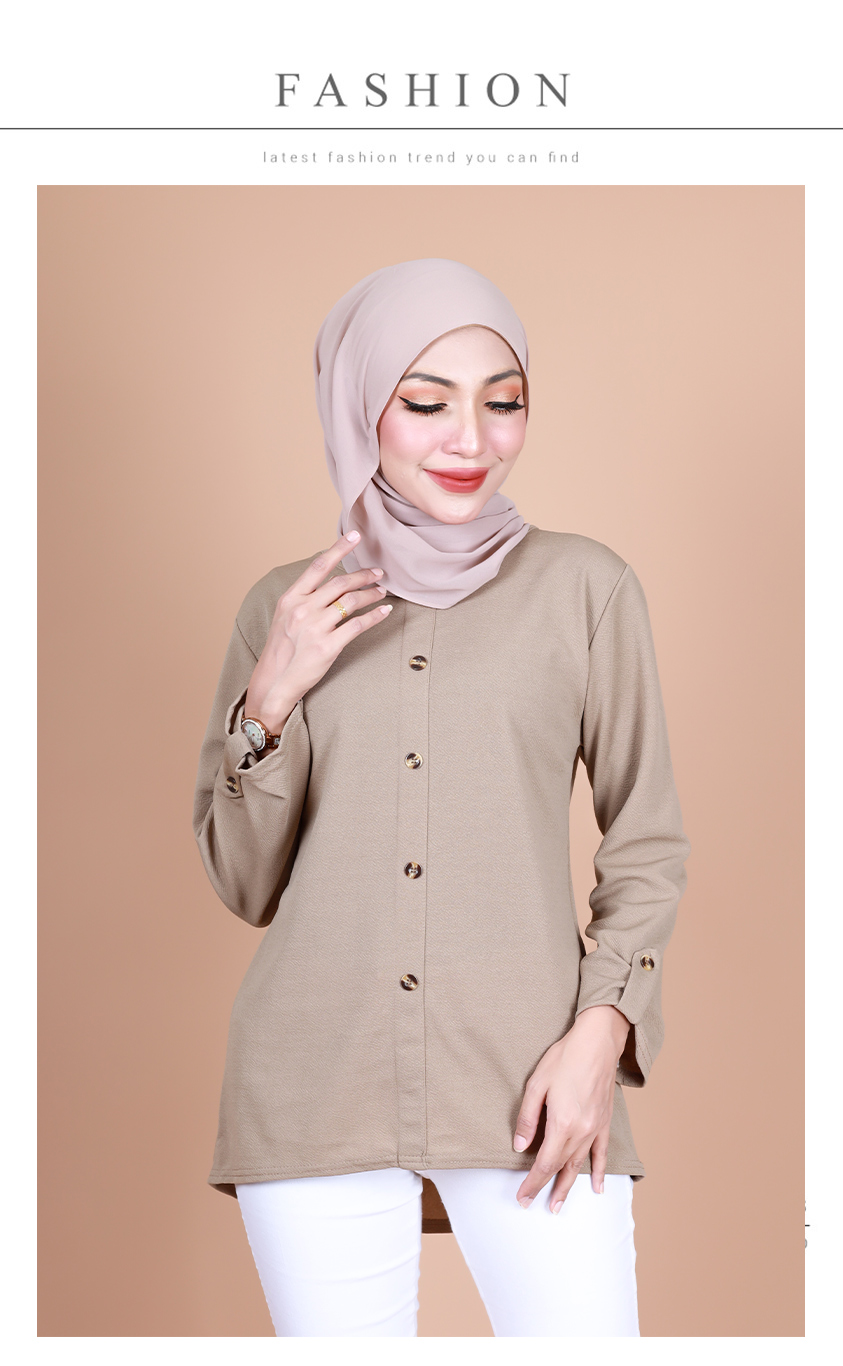 QA-857 - Stylish Long Sleeve Button Blouse Khaki