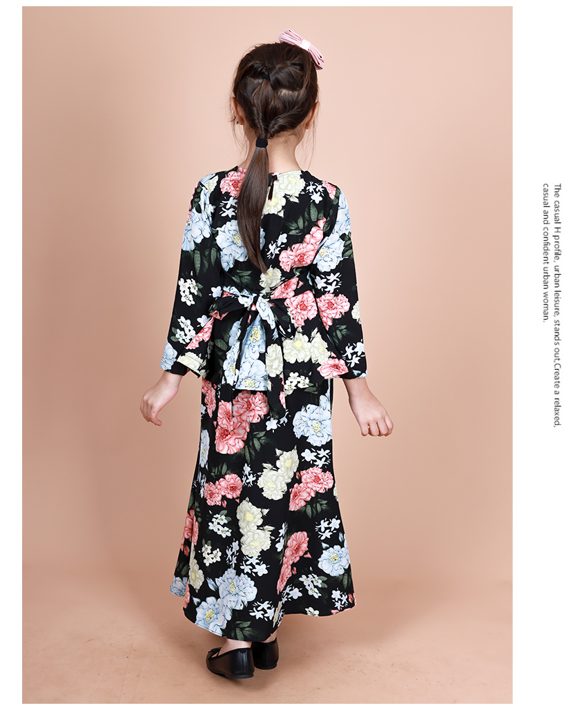 QA-865 - Stylish Kids Flora Baju Kurung Black
