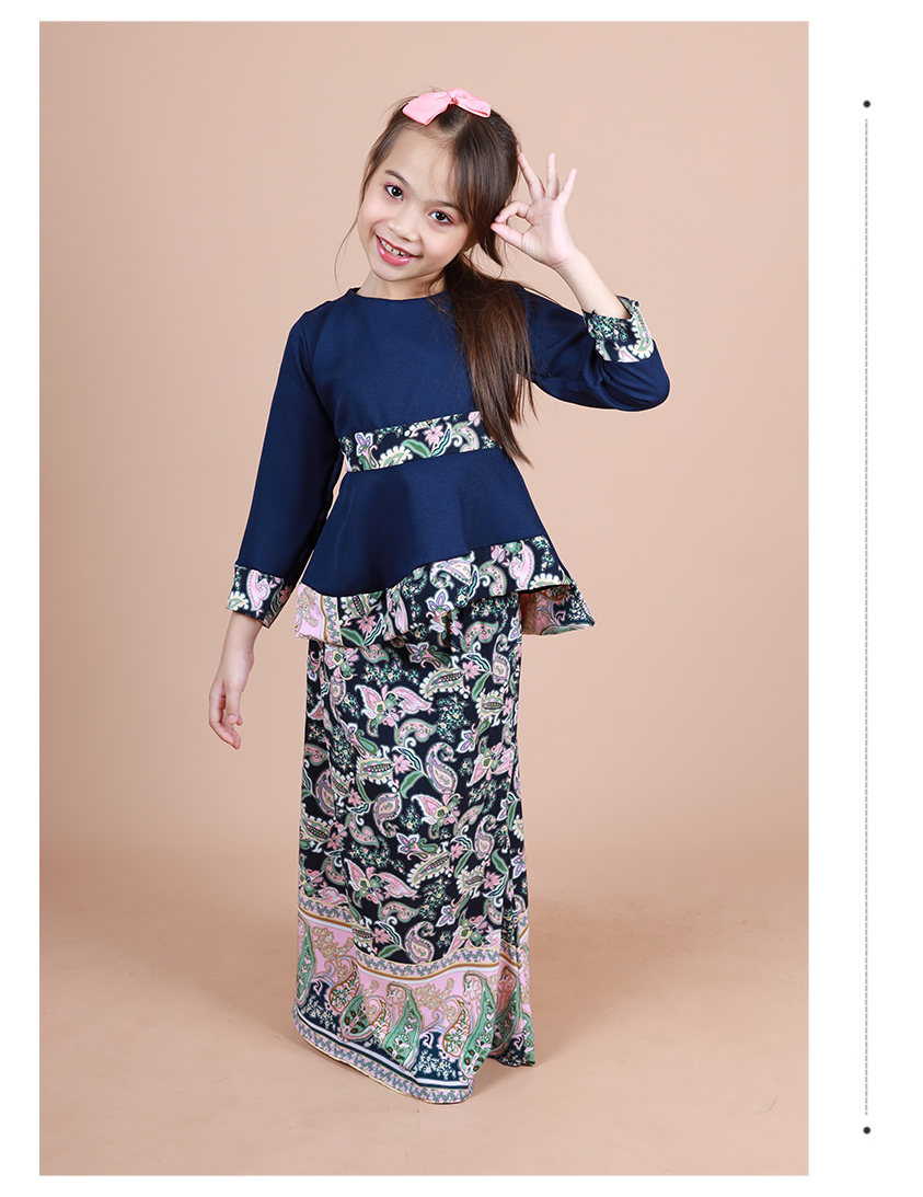 QA-852 - Kids Peplum Baju Kurung Blue
