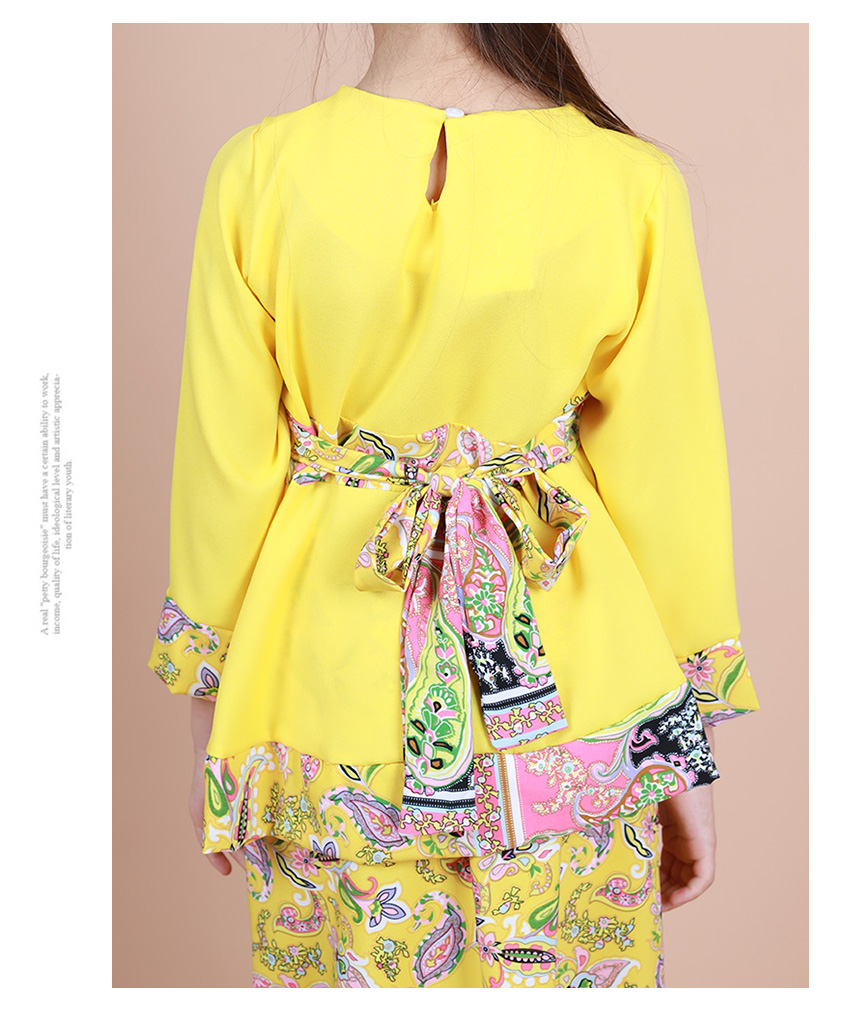 QA-850 - Trendy Peplum Flora Baju Kurung Set Yellow