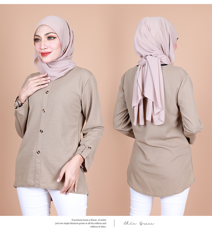 QA-857 - Stylish Long Sleeve Button Blouse Khaki