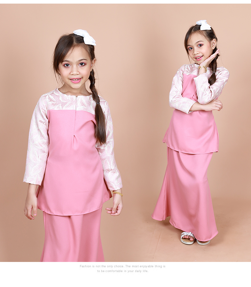 QA-853 - Kids Lace Sleeve Peplum Baju Kurung Pink