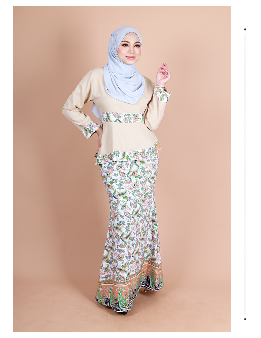 QA-850 - Trendy Peplum Flora Baju Kurung Set Khaki