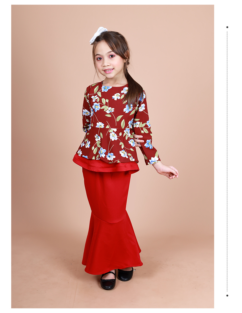 QA-856 - Kids Flora Layer Peplum Baju Kurung Red