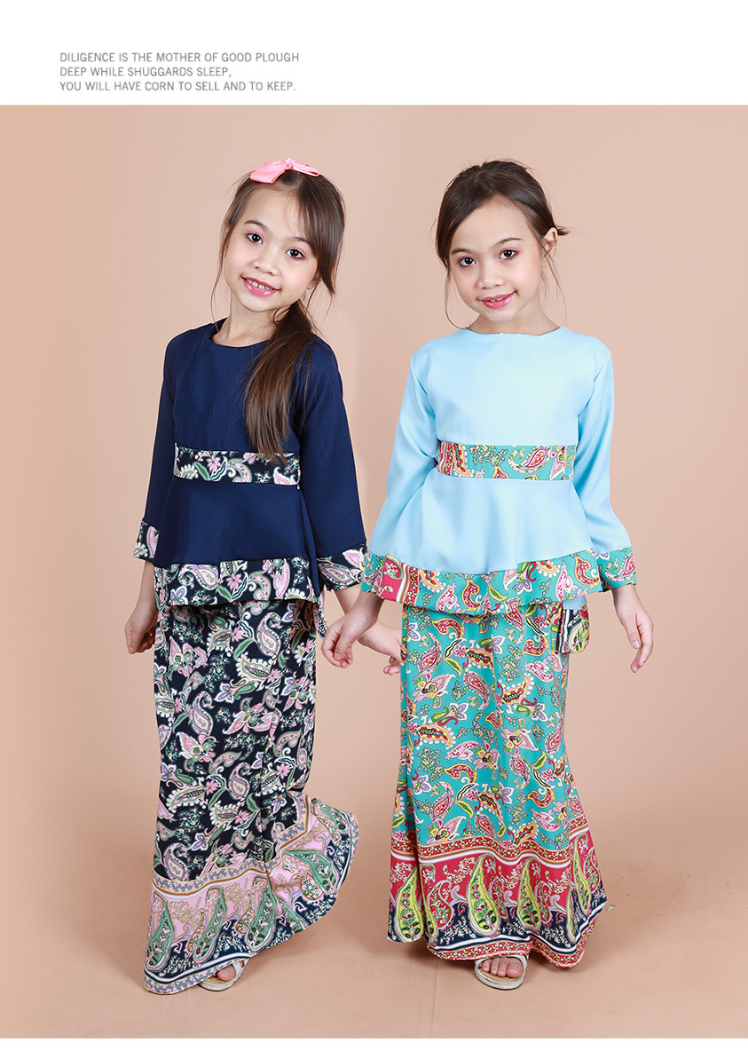 QA-852 - Kids Peplum Baju Kurung Sky Blue