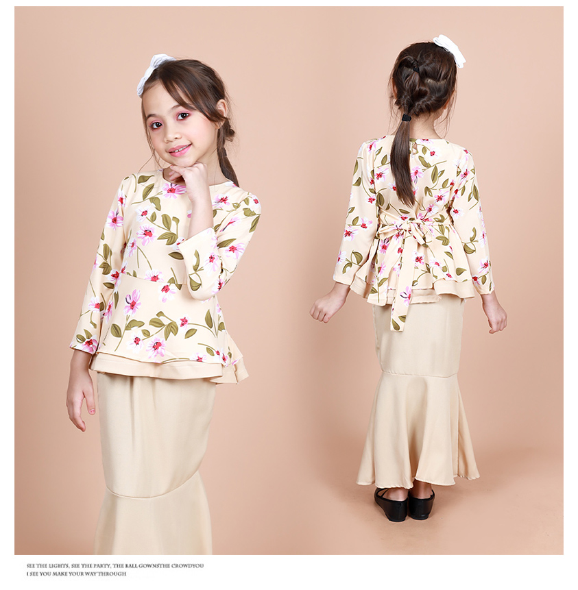 QA-856 - Kids Flora Layer Peplum Baju Kurung Cream