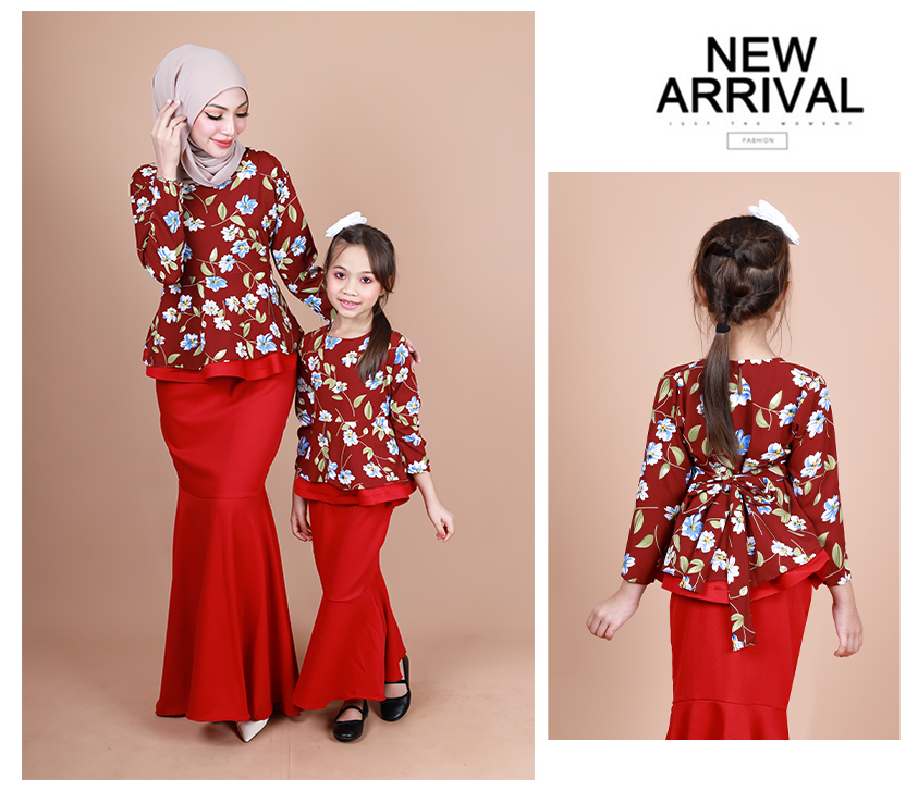 QA-856 - Kids Flora Layer Peplum Baju Kurung Red