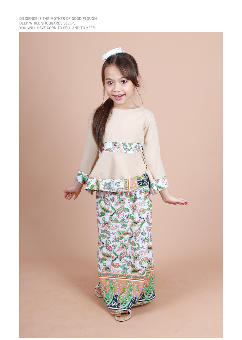 QA-852 - Kids Peplum Baju Kurung Khaki