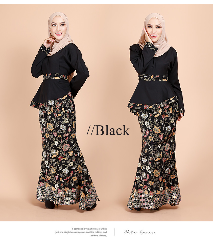 QA-878 - Trendy Peplum Baju Kurung Black