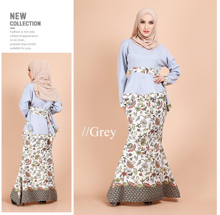 QA-878 - Trendy Peplum Baju Kurung Grey