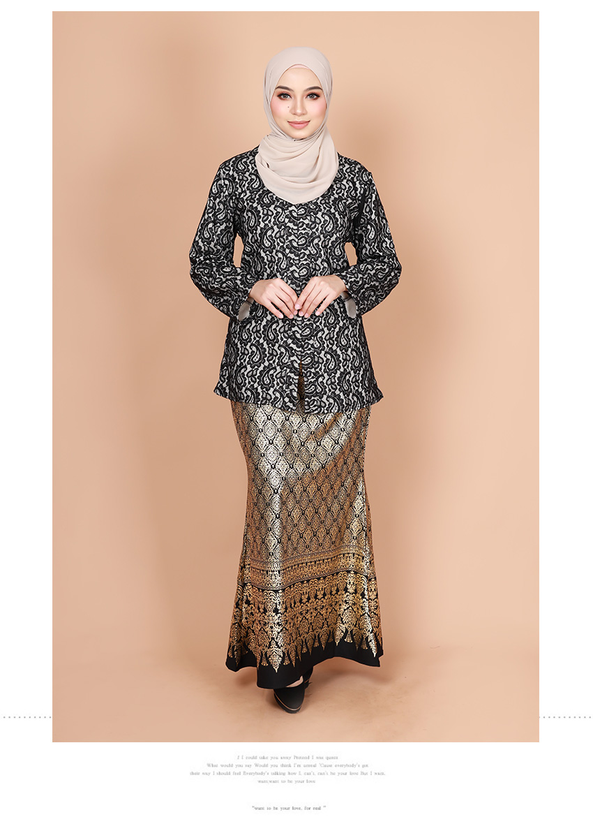 QA-877 - Full Lining Lace Baju Kurung Black