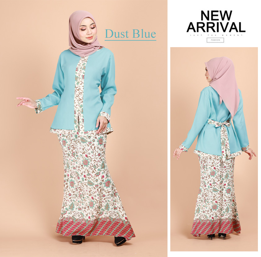 QA-879 - Fashion Front Zip Kebaya Baju Kurung Dust Blue