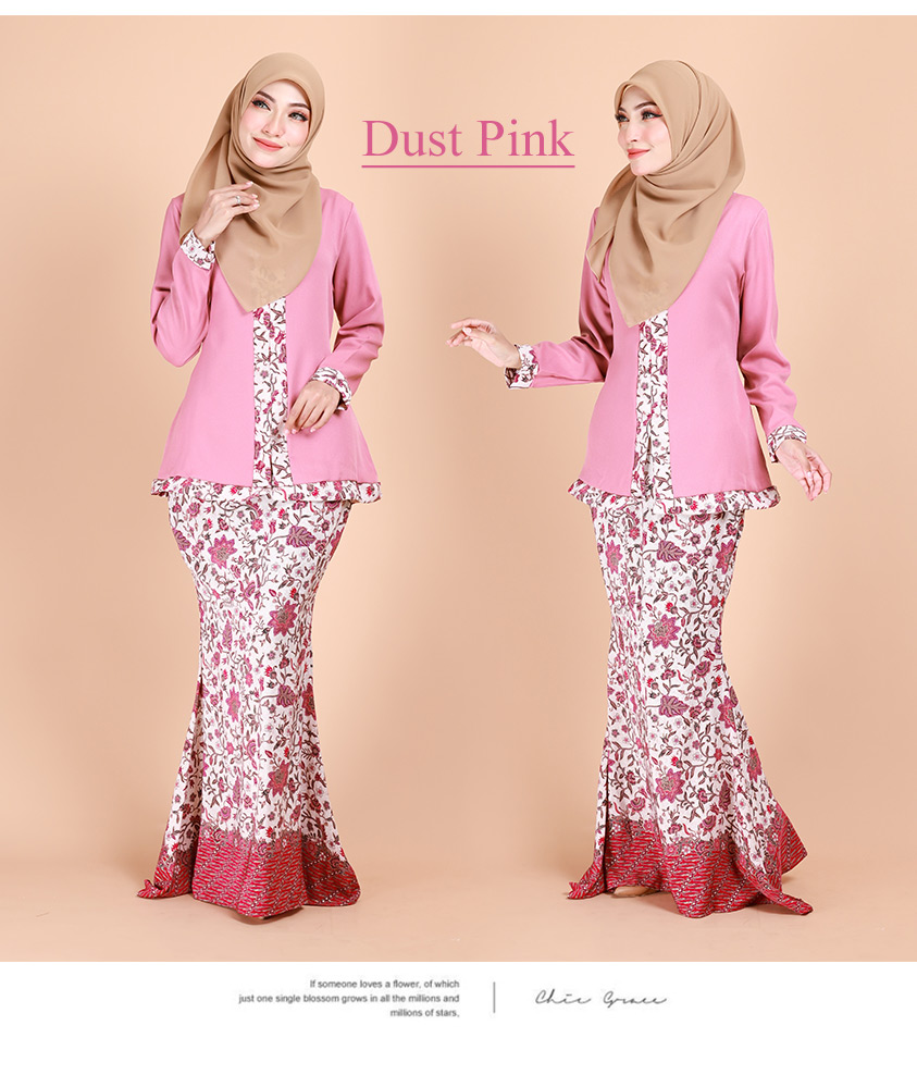 QA-879 - Fashion Front Zip Kebaya Baju Kurung Dust Pink