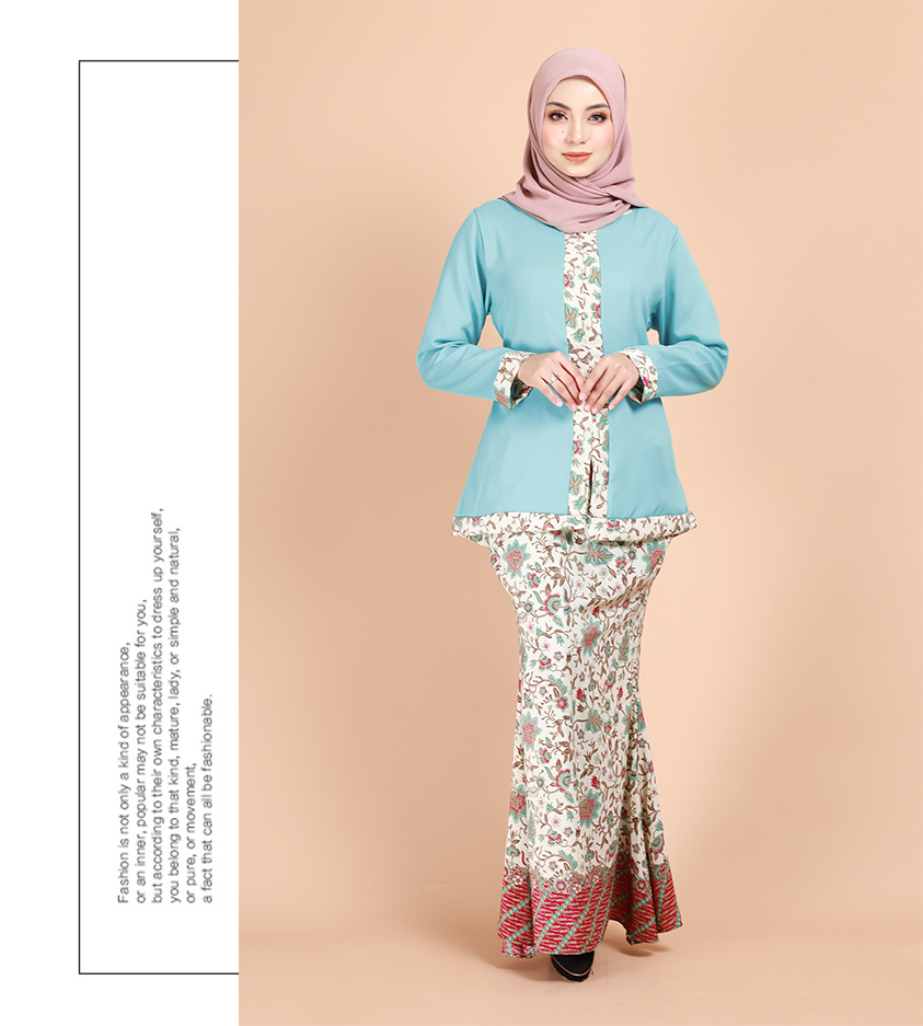 QA-879 - Fashion Front Zip Kebaya Baju Kurung Dust Blue