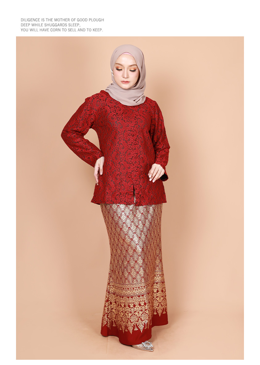 QA-877 - Full Lining Lace Baju Kurung Maroon