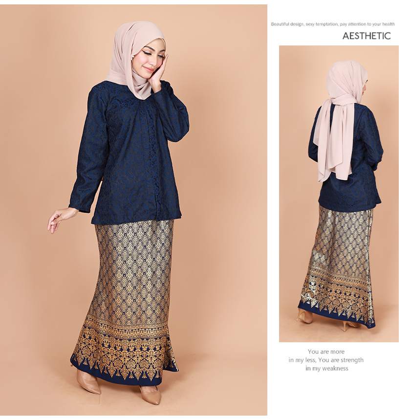 QA-877 - Full Lining Lace Baju Kurung Navy Blue