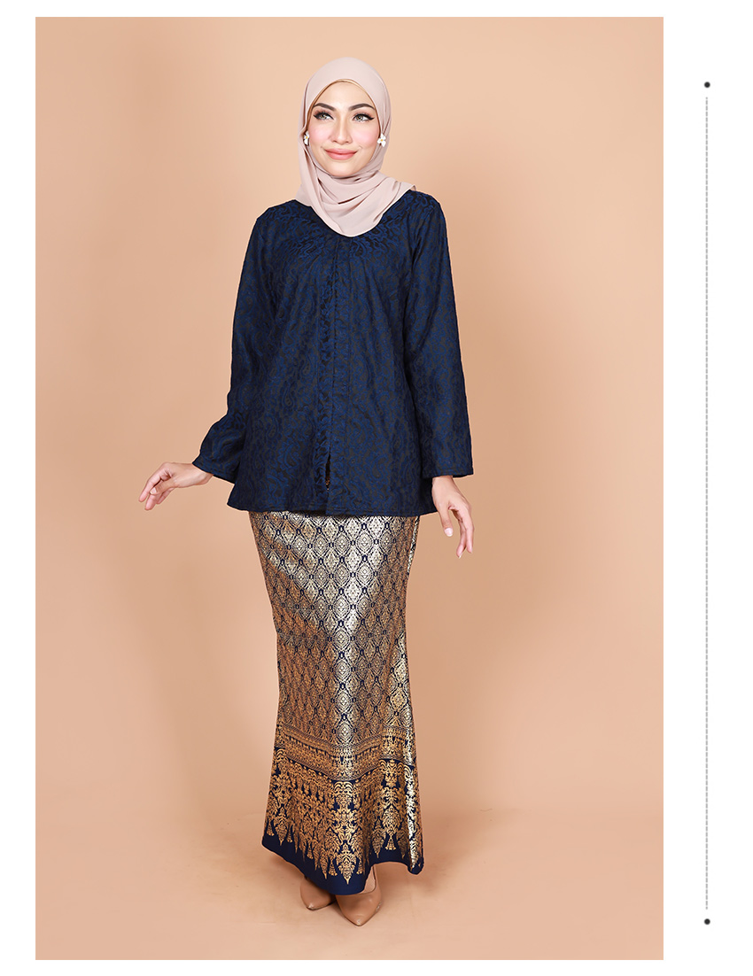 QA-877 - Full Lining Lace Baju Kurung Navy Blue