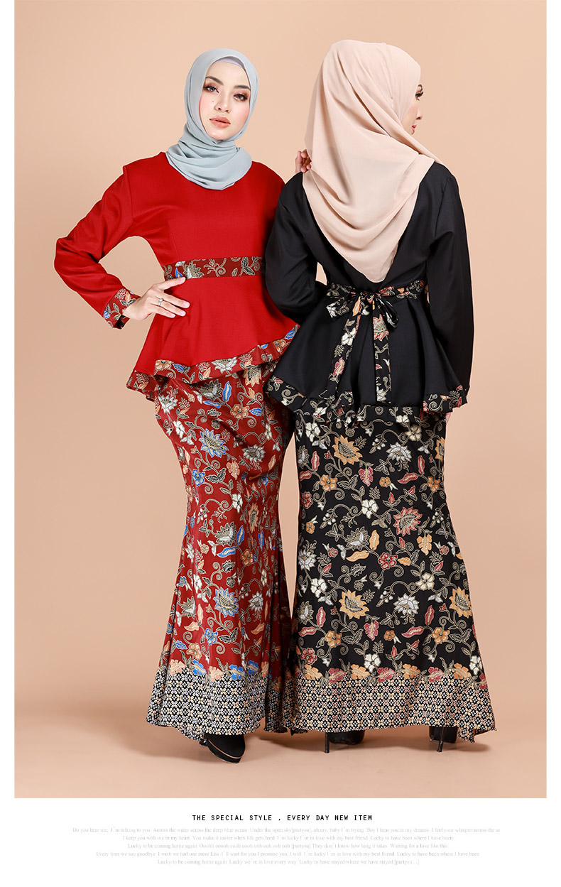 QA-878 - Trendy Peplum Baju Kurung Black